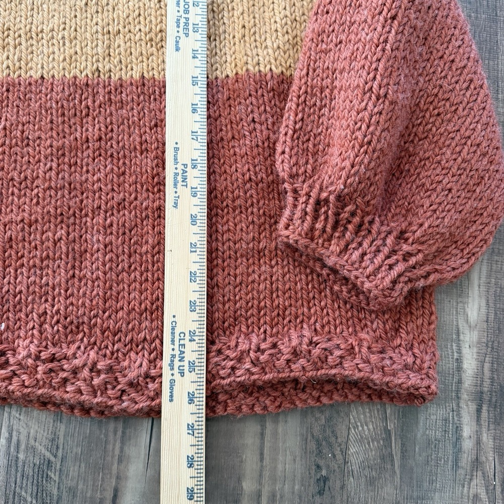 VTG Wool Sweater Hand Knit Chunky Cream beige Brown Tan est. Size XL  Oversized - Picture 4 of 7